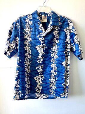 Vintage Hawaiian Togs Men's Button Down Shirt, Blue and White Floral Size XL, EC